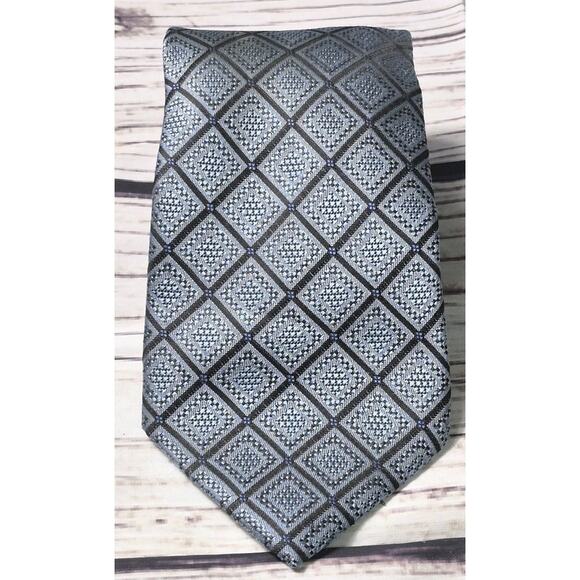 Dolce & Gabbana Blue And Black Geometric Print Tie 100% Silk Necktie - Picture 2 of 6